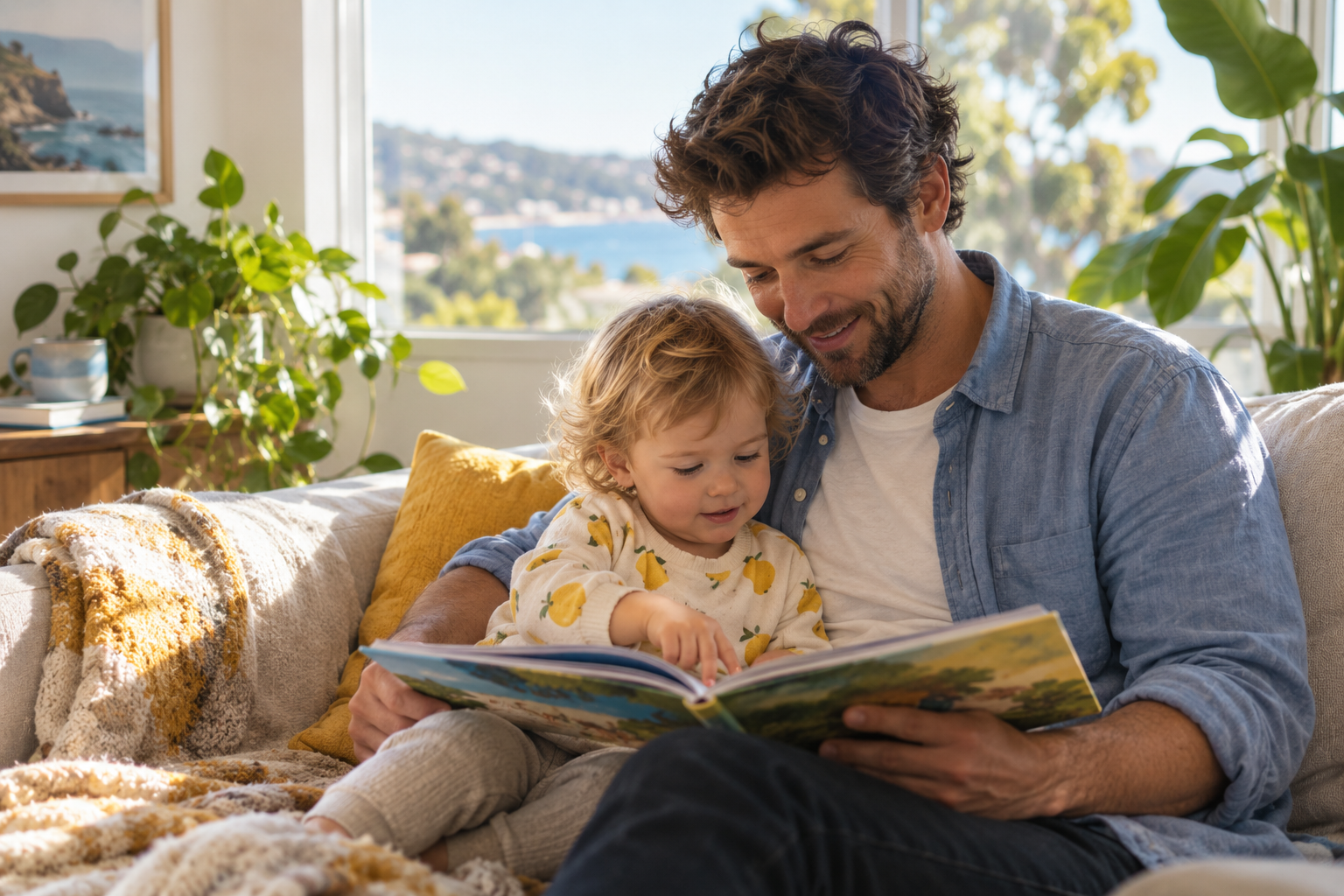 A parent making time to read with a child